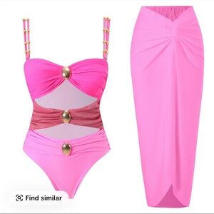 Aprilake Women's Pink Cutout Colorblock Onpiece Swimsuit & Skirt Set Size XL NWT